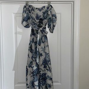 White and blue off shoulder dress
